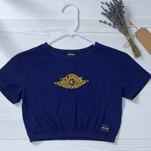 AIR JORDAN Women’s Vintage Rare Air Navy Blue Cropped Embroidered Shirt